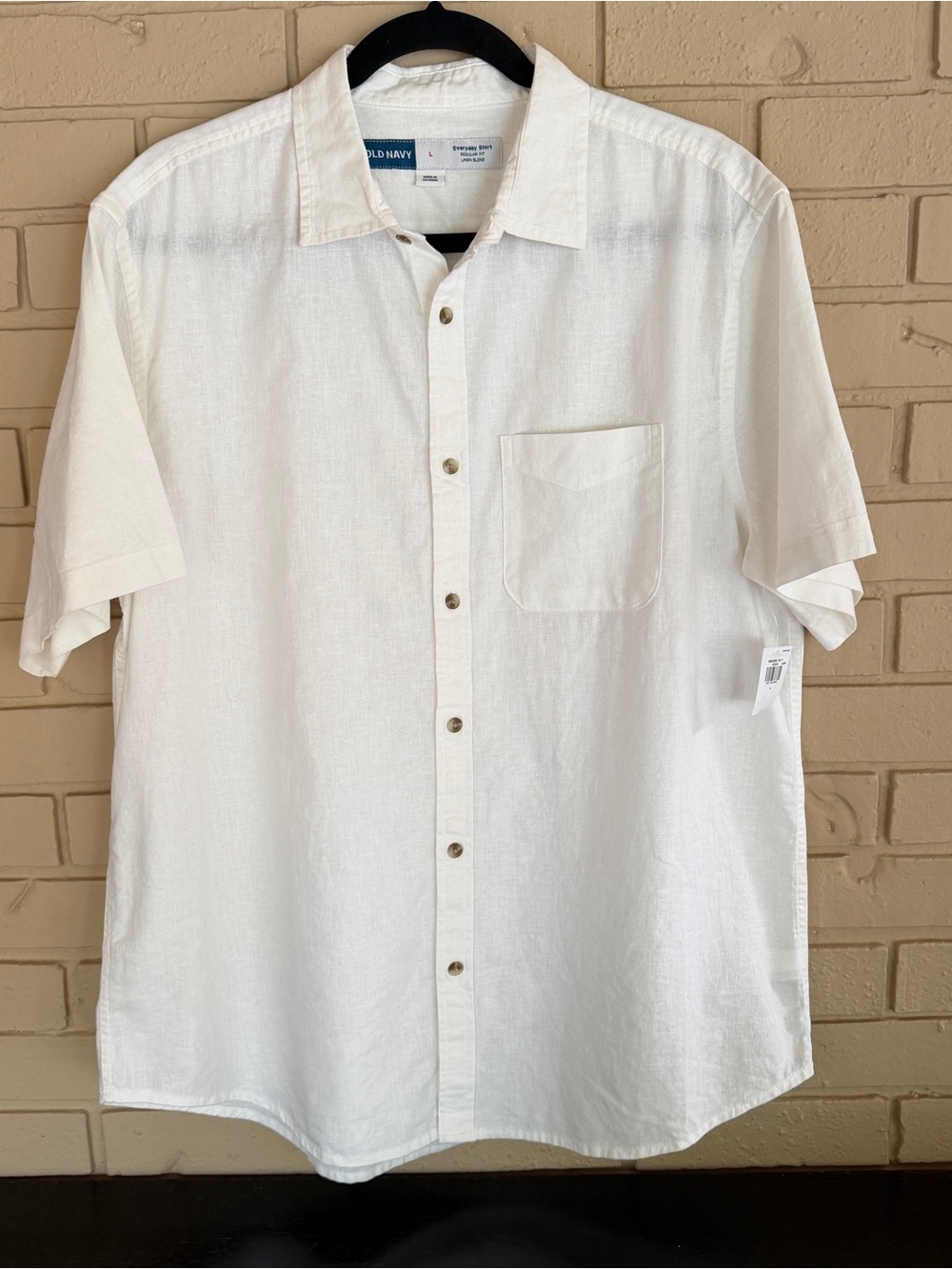 Short-Sleeve Linen Shirt White Sz L NEW NWT Wedding Guest Resort Old Money Beach